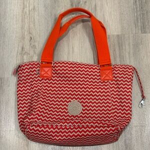 Kipling Orange and Beige Zigzag Tote Bag